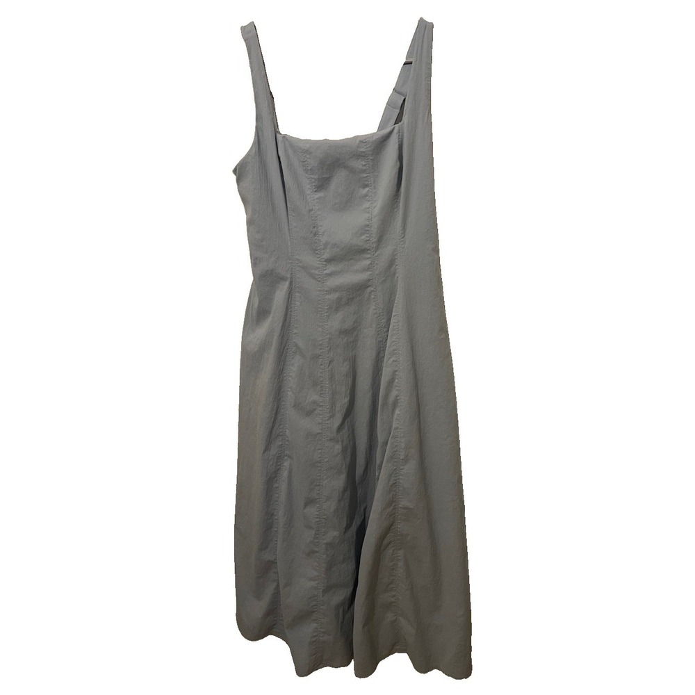 Abercrombie & Fitch Mila Midi Dress L Blue Cotton Square neck A Line - Picture 2 of 8
